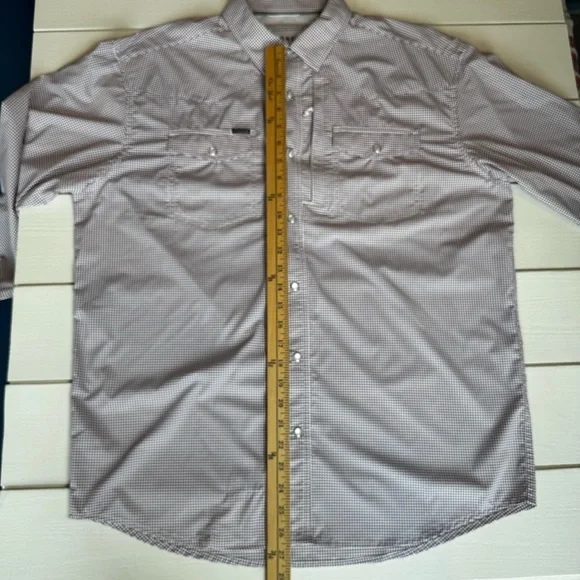 PONCHO Men's Long-Sleeve Pearl Snap Shirt in Maroon Microcheck - Picture 8 of 12